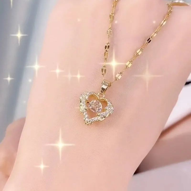 Titanium Steel Perfume Bottle Pendant Necklace - Trendy Zircon Charm