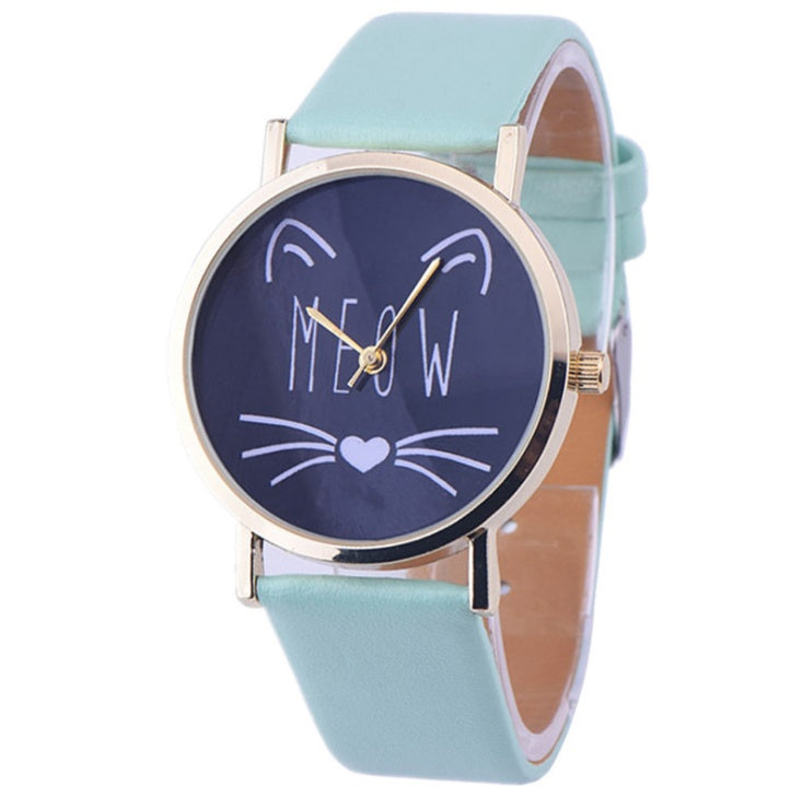 Charming Cat Pattern PU Leather Quartz Watch