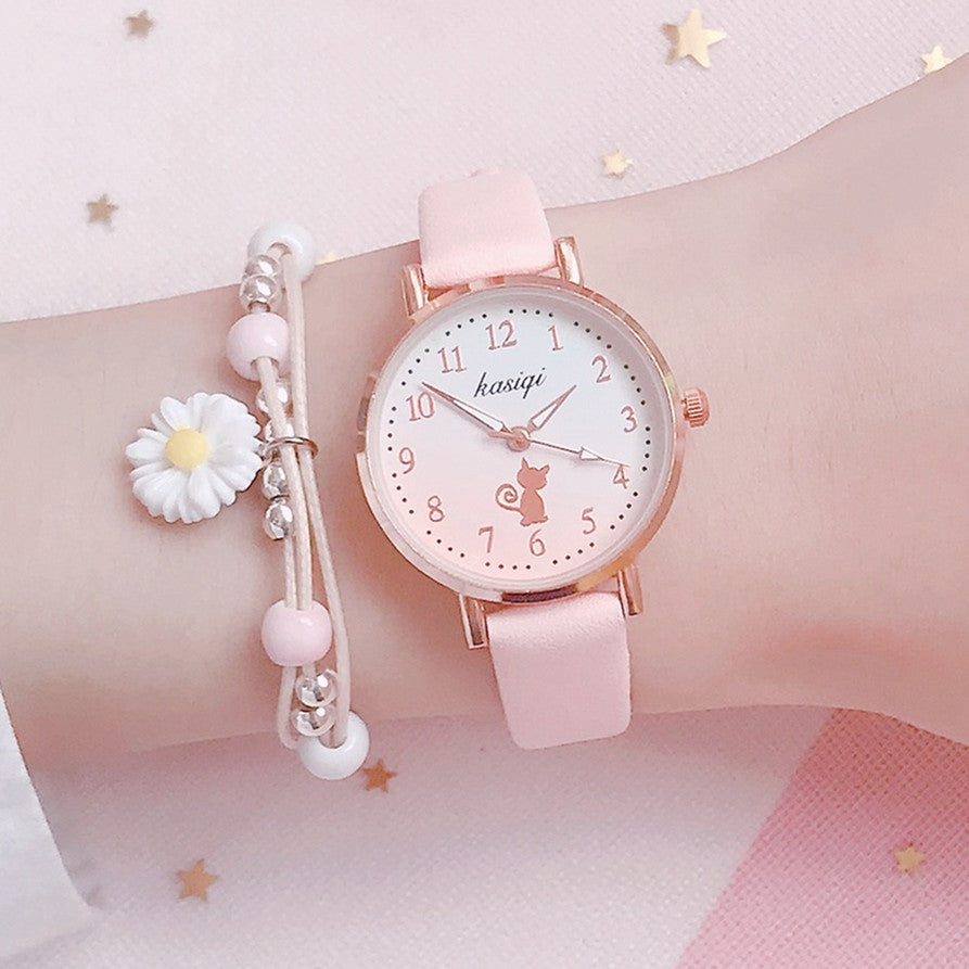 Minimalist Cat Design Analog Wristwatch Set