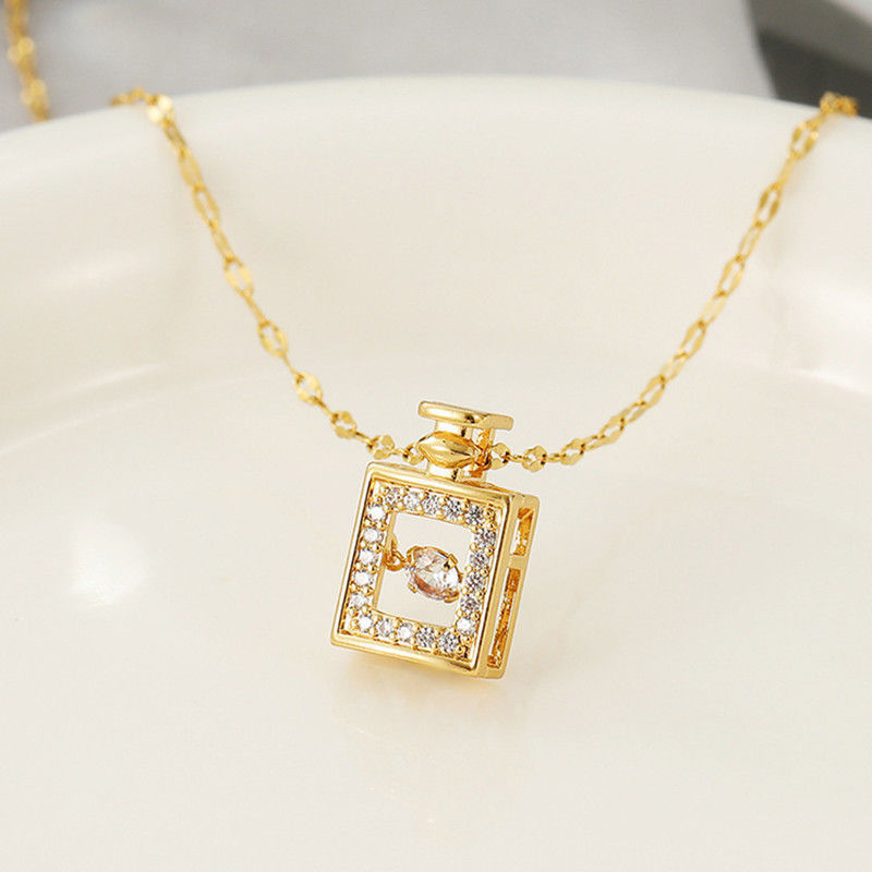 Titanium Steel Perfume Bottle Pendant Necklace - Trendy Zircon Charm