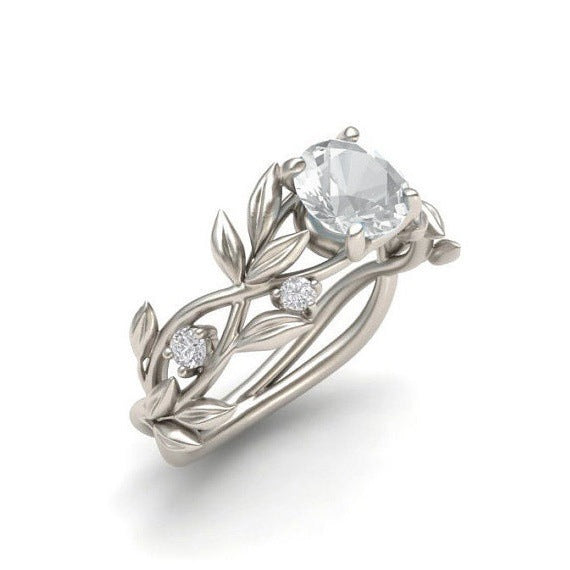 Leaf Design Zircon Princess Ring