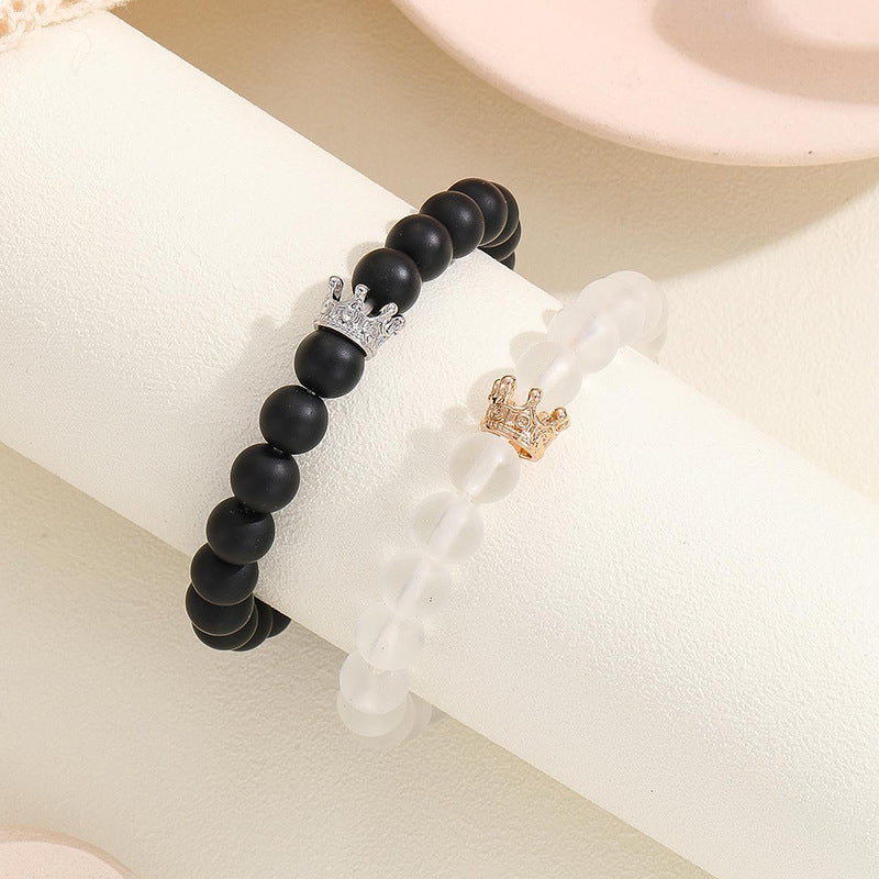 Luminescent Crown Charm Couple Bracelet Set