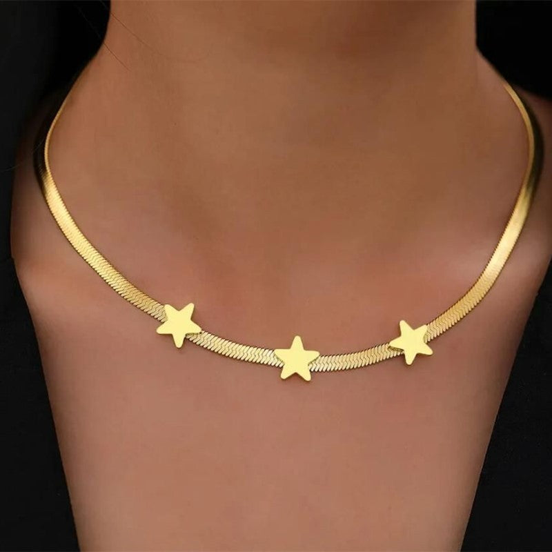 Gothic Blade Snake Chain Choker - Gold Stainless Steel Star Necklace