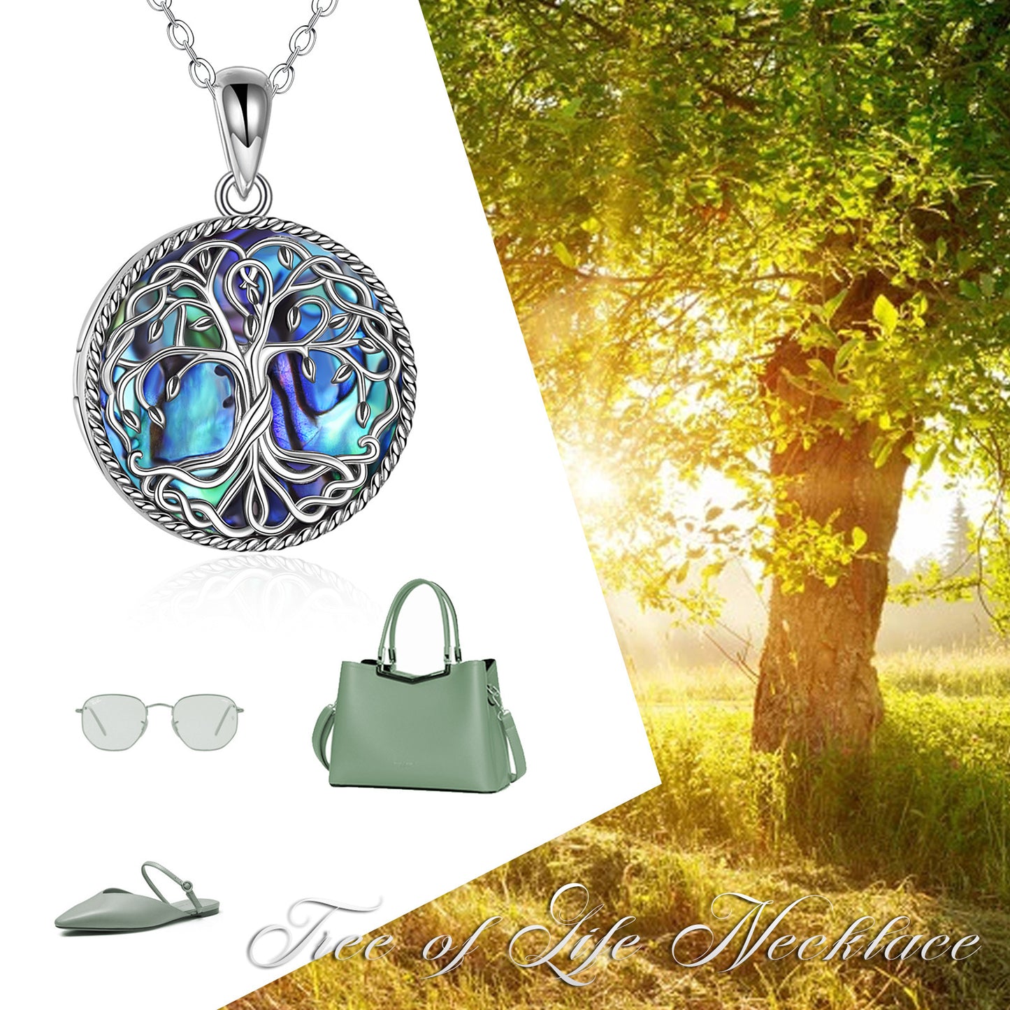 Celtic Tree of Life Abalone Shell Locket Necklace Sterling Silver