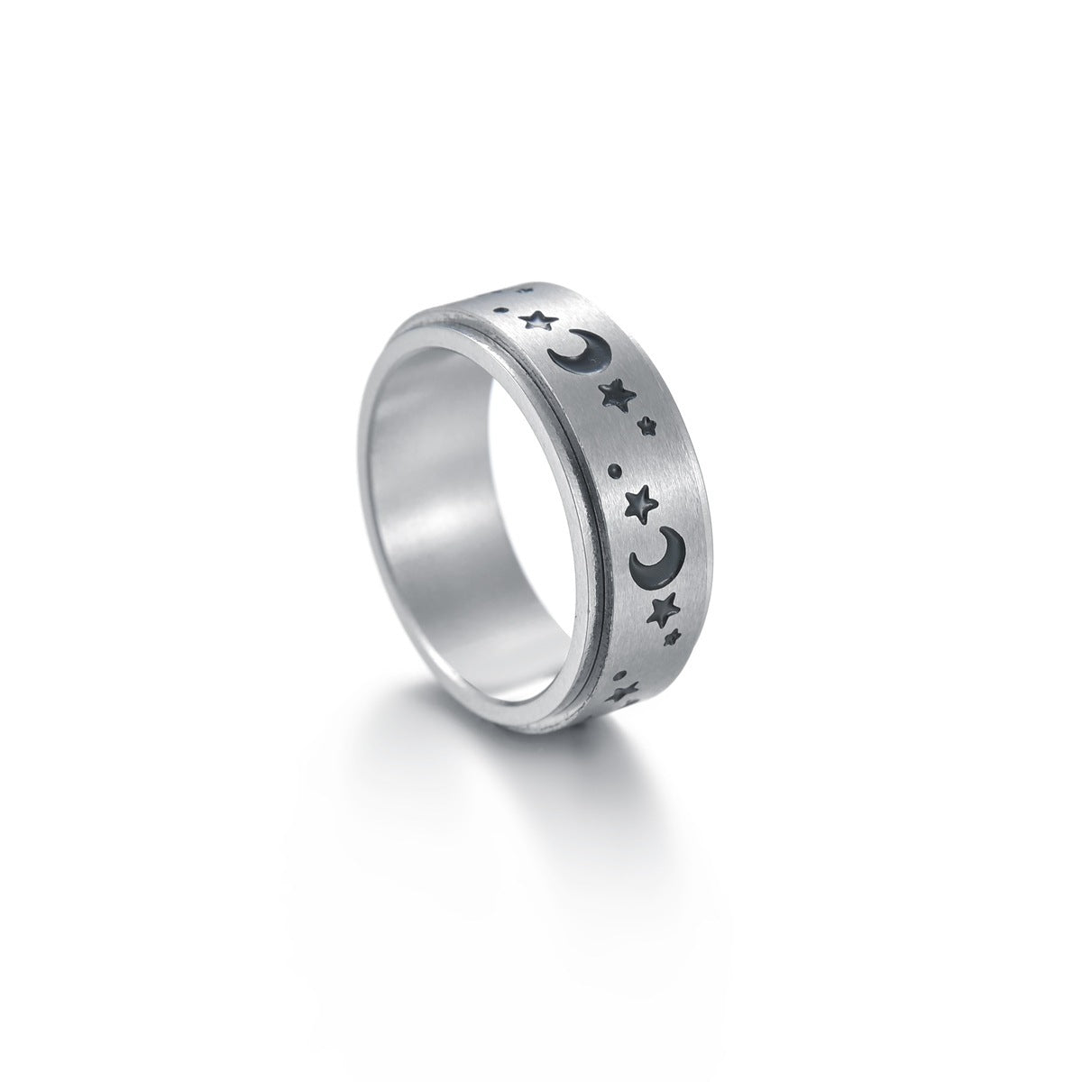 Rotatable Titanium Steel Star and Moon Ring