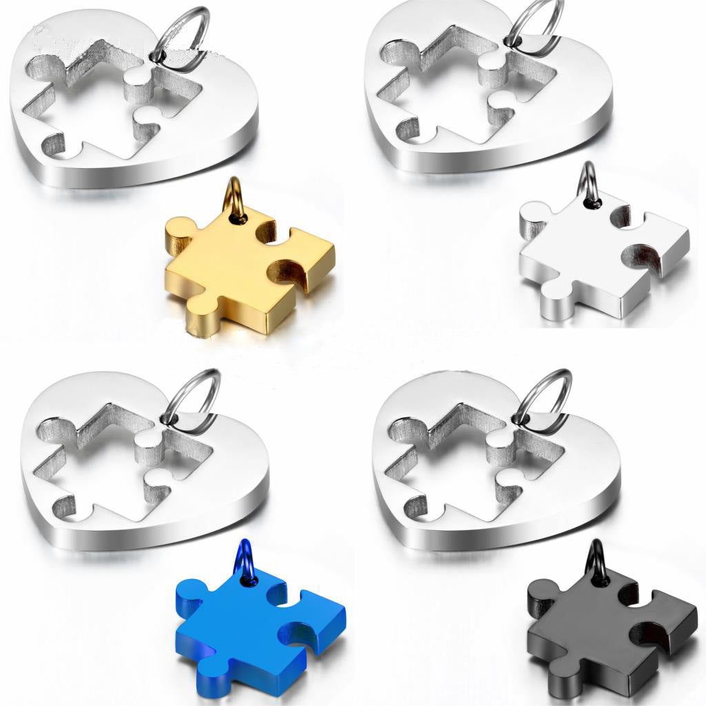 Glossy Heart Puzzle Couple Necklace