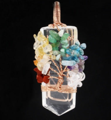 Crystal Column Tree of Life Winding Pendant Necklace - Unisex Healing Jewelry