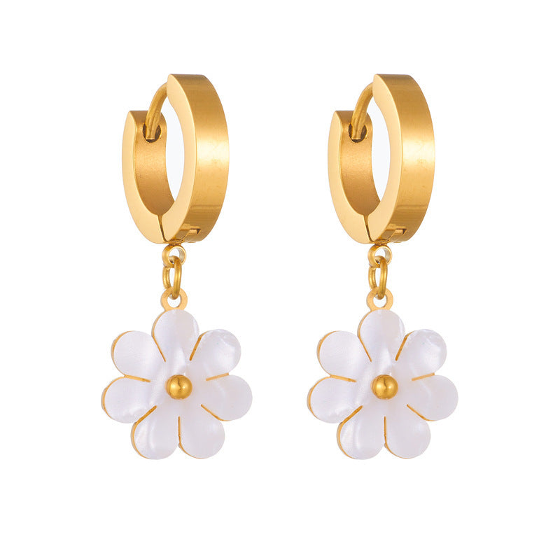 Gold Plated Daisy Flower Titanium Steel Jewelry Set