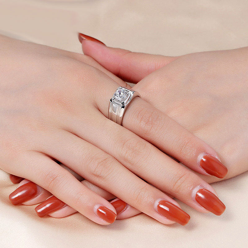 Sterling Silver White Gold-Plated Moissanite Solitaire Ring - 4.00 Ct Round Cut