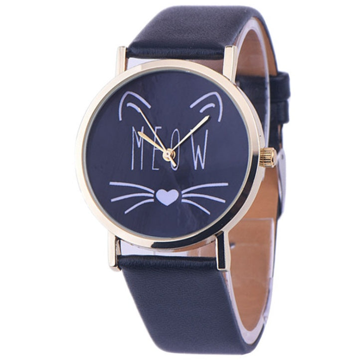 Charming Cat Pattern PU Leather Quartz Watch