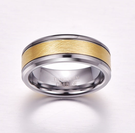 Modern 8mm Gold Brushed Tungsten Carbide Wedding Band