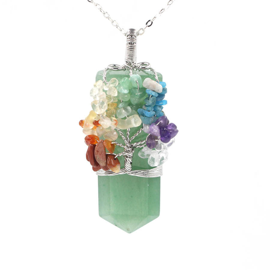 Crystal Column Tree of Life Winding Pendant Necklace - Unisex Healing Jewelry