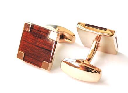 Rose Gold & Mahogany Wood Square Cufflinks