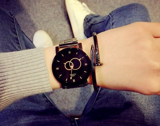Classic Black Quartz Couple Watch