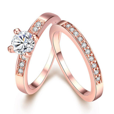 Rose Gold Plated AAA Swiss Crystal Promise Rings Set