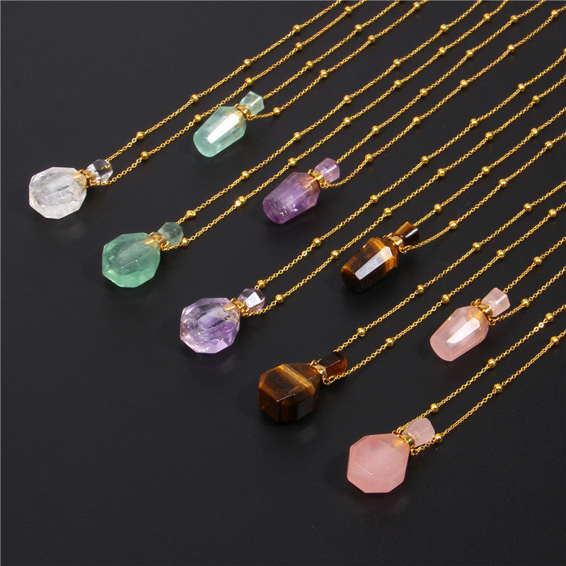 Crystal Perfume Bottle Pendant Necklace - Gold Plated Unisex Design