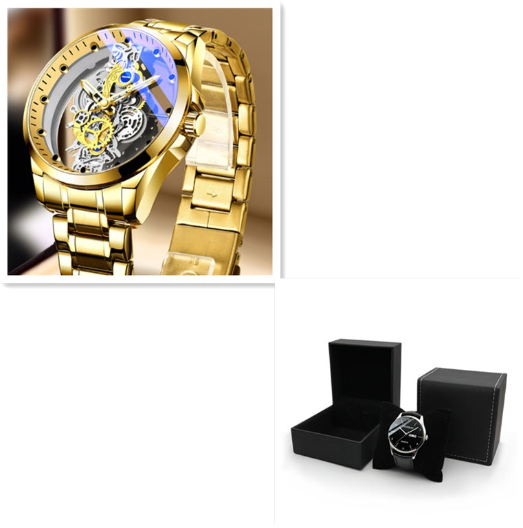 Men's Gold Skeleton Vintage Automatic Quartz Watch