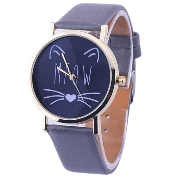 Charming Cat Pattern PU Leather Quartz Watch