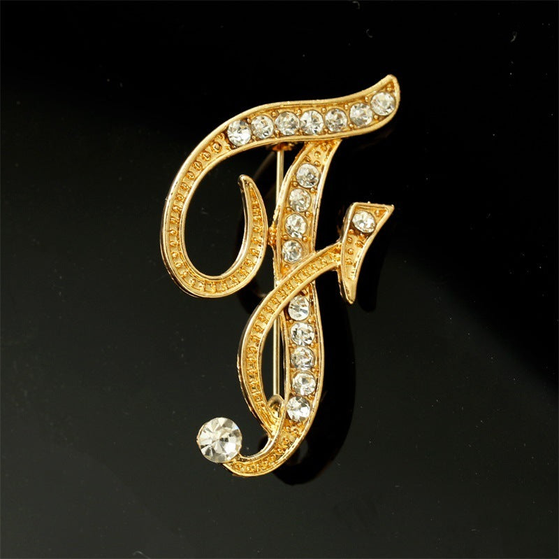26 English Alphabet Brooch with Diamonds