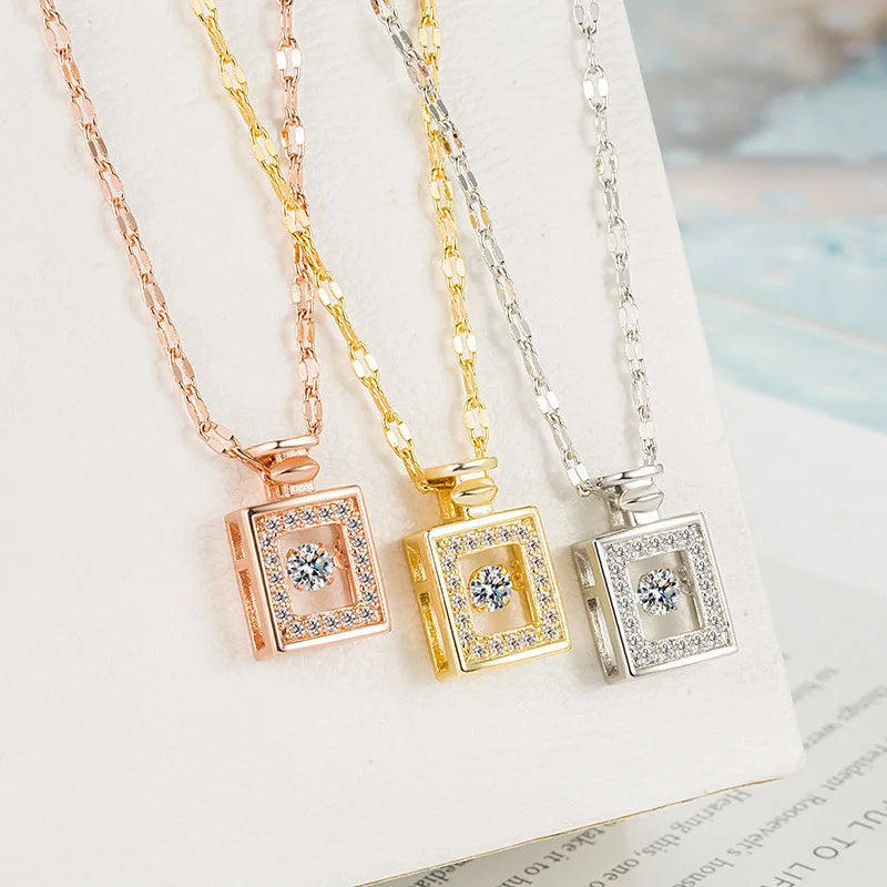 Titanium Steel Perfume Bottle Pendant Necklace - Trendy Zircon Charm