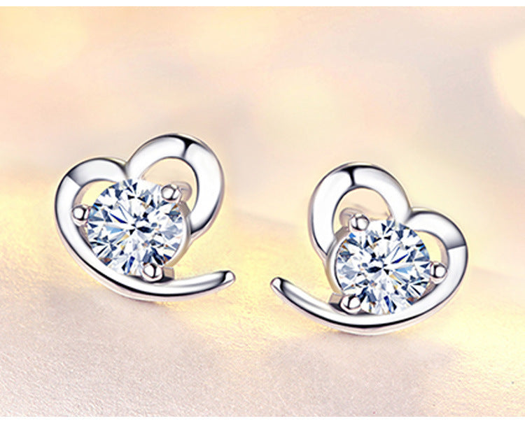 Zircon Heart Stud Earrings