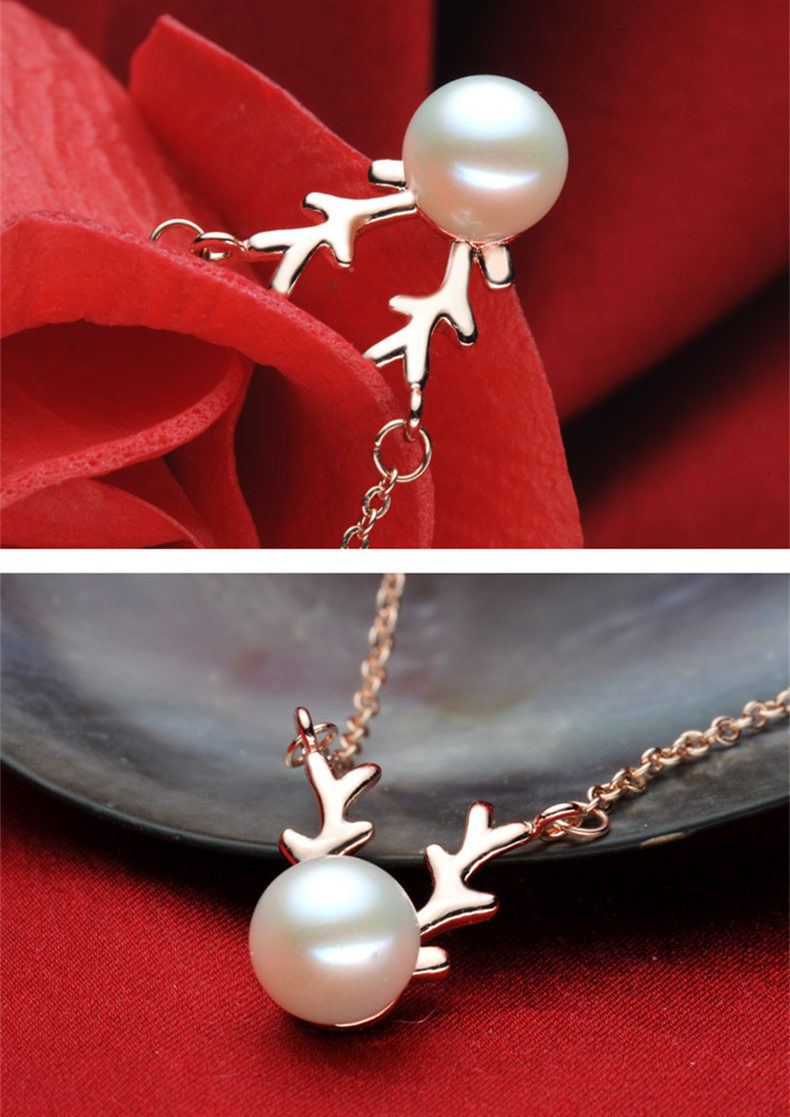 Deer Horn 14k Rose Gold Pearl Necklace