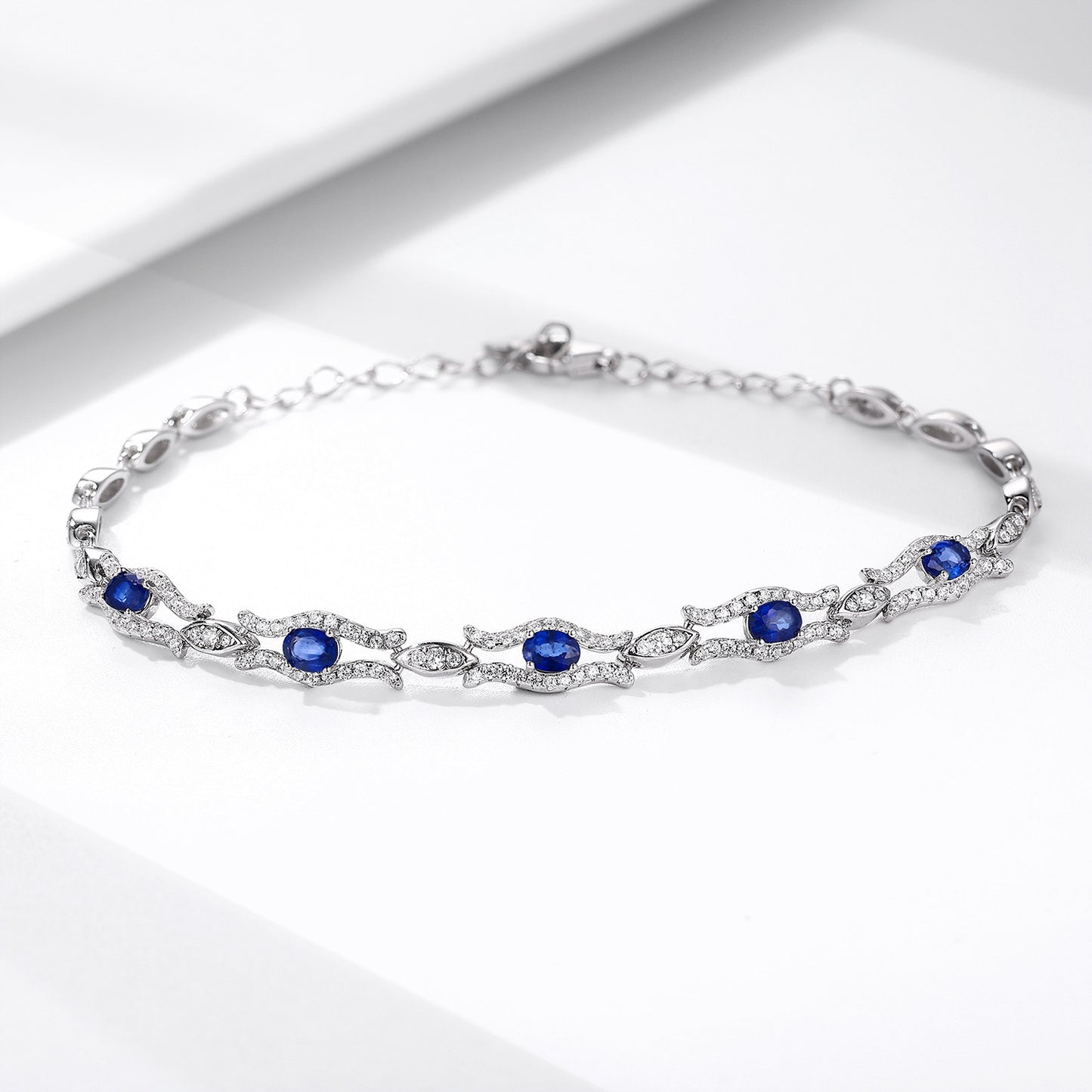 Natural Sapphire Gem Bracelet Platinum Gold Sterling Silver