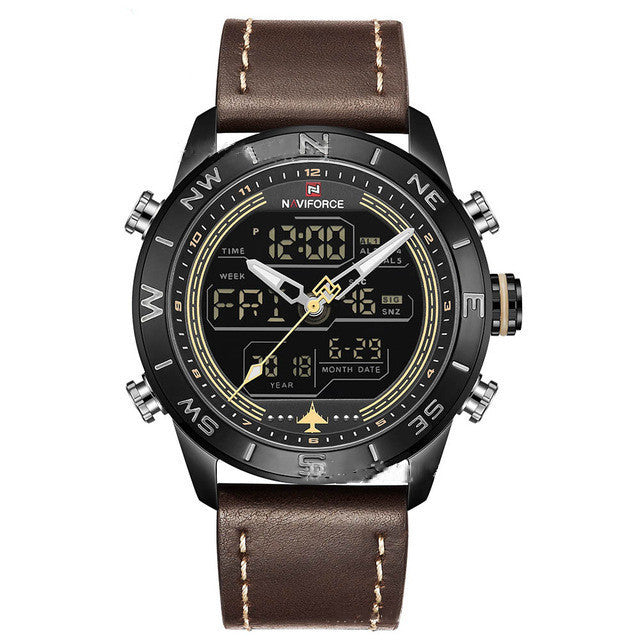 NAVIFORCE 9144 Men's Gold Sport LED Analog Digital Watch