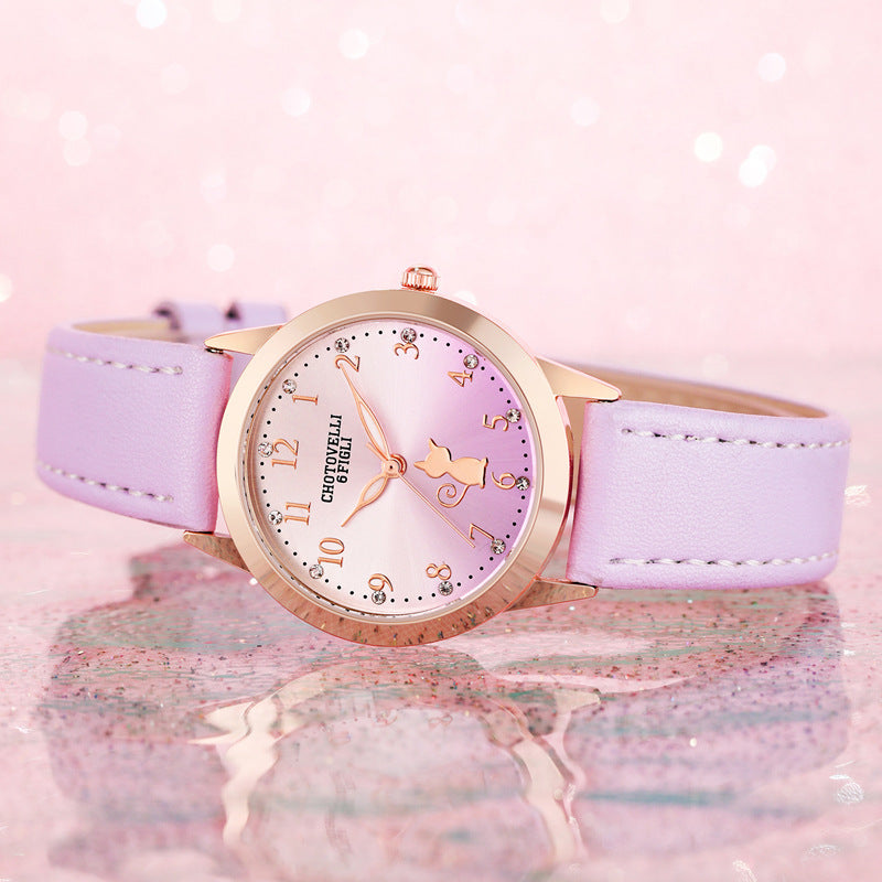 Kids' Rhinestone & Leather Quartz Watch