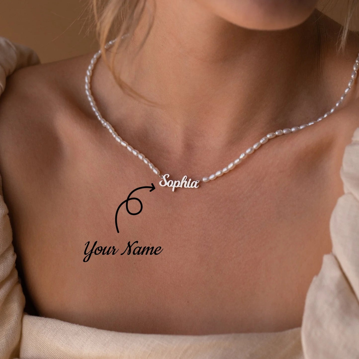 Personalized Nameplate and Pearl Necklace