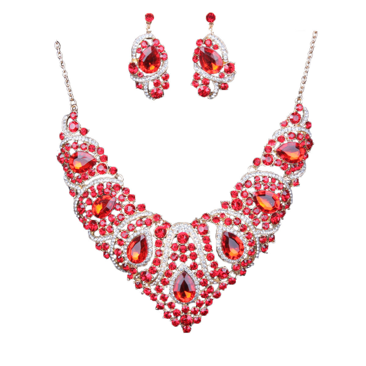 Vibrant Geometric Bridal Necklace and Earrings Set