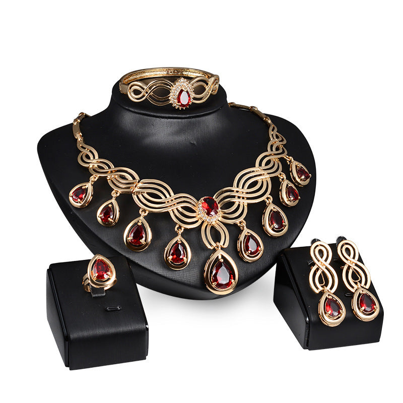 18k Gold Plated Magnificent Jewelry Set - Red Austrian Crystal & CZ