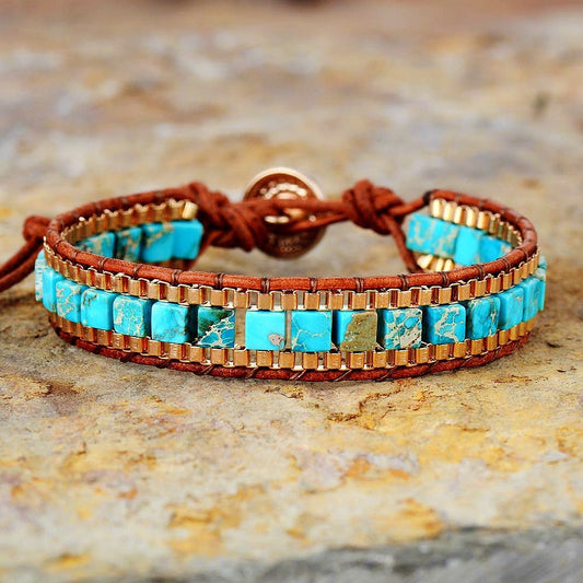 Imperial Stone Woven Leather Bracelet