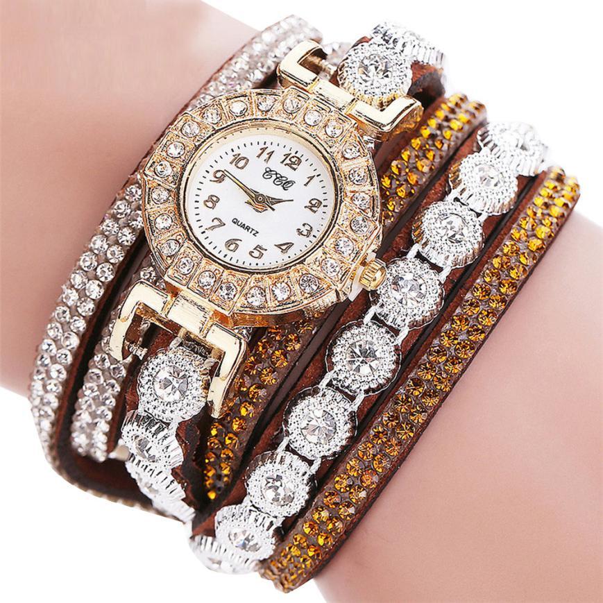 Fashionable Rhinestone PU Leather Bracelet Watch