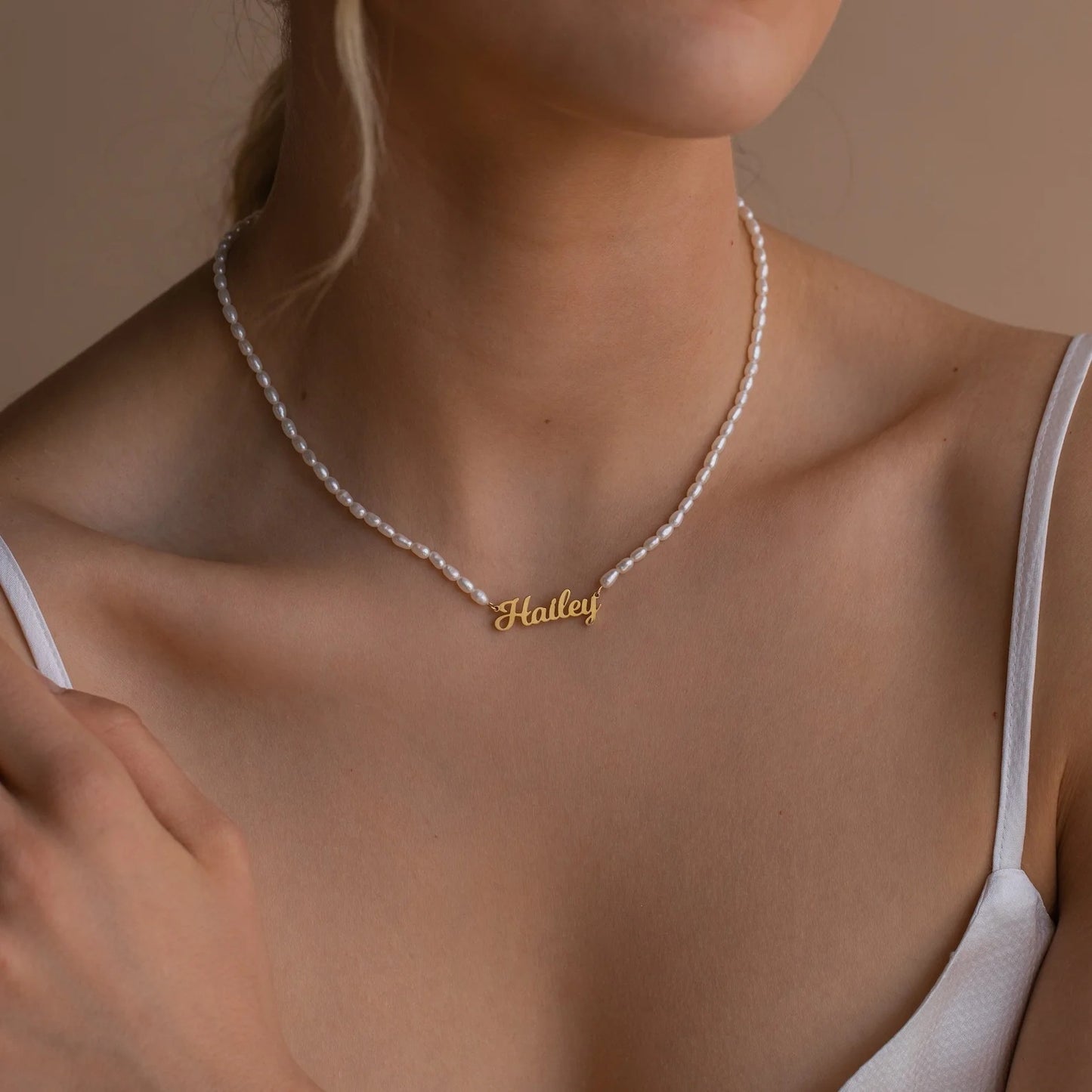 Personalized Nameplate and Pearl Necklace