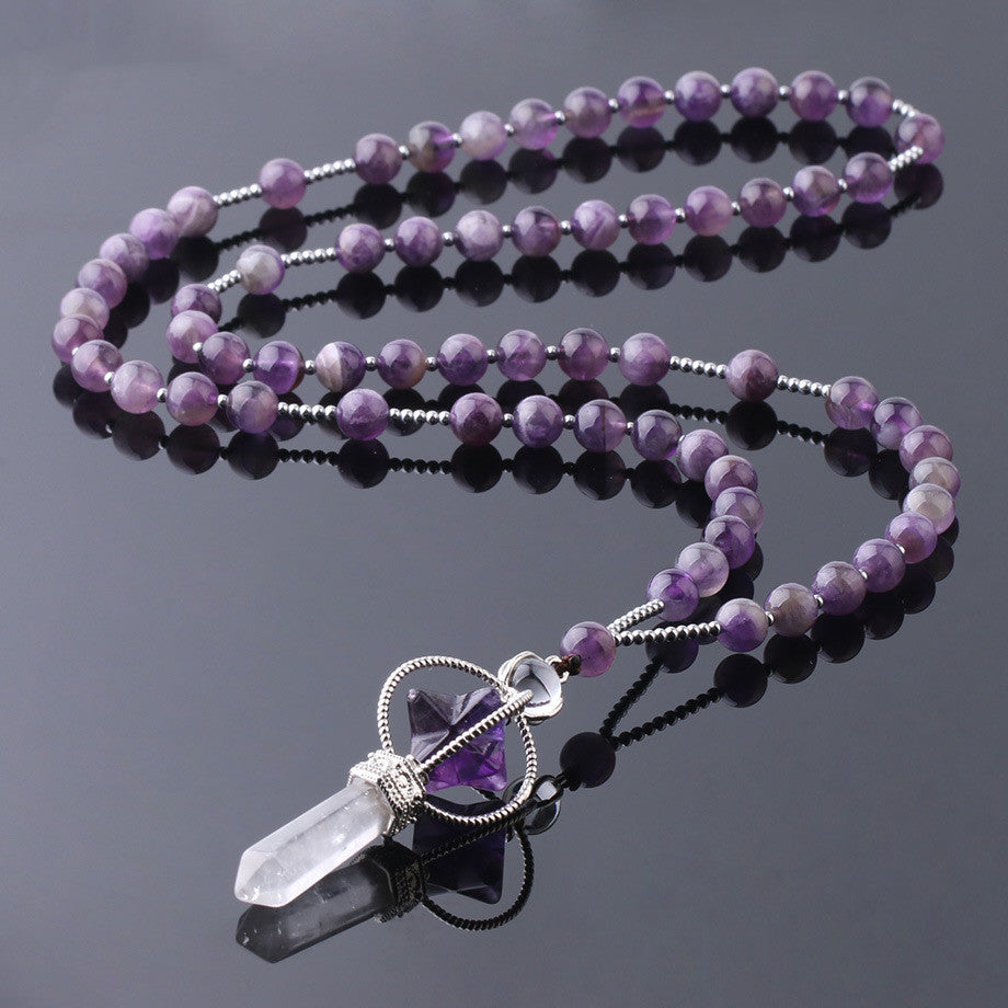 Natural Crystal Column Pendant Necklace - Unisex Stone Healing Jewelry