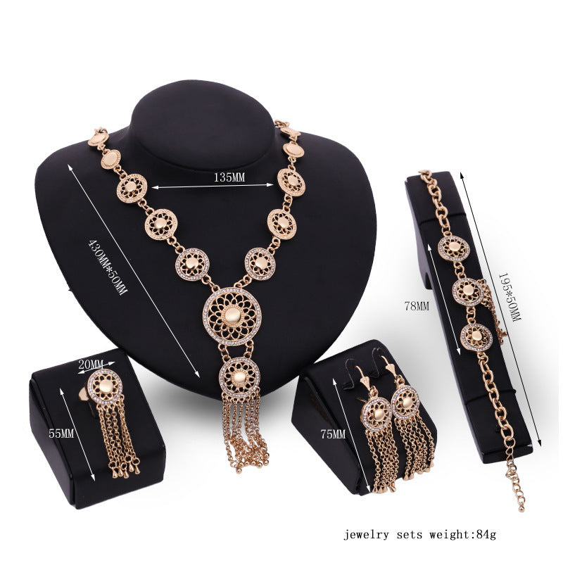Gold-Plated Hollow Carved Necklace & Earrings Set