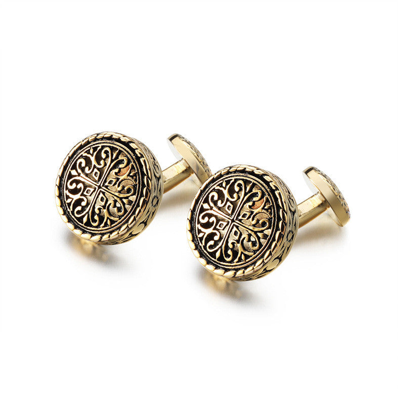 French Black Glue Drop Round Gold Plated Cufflinks