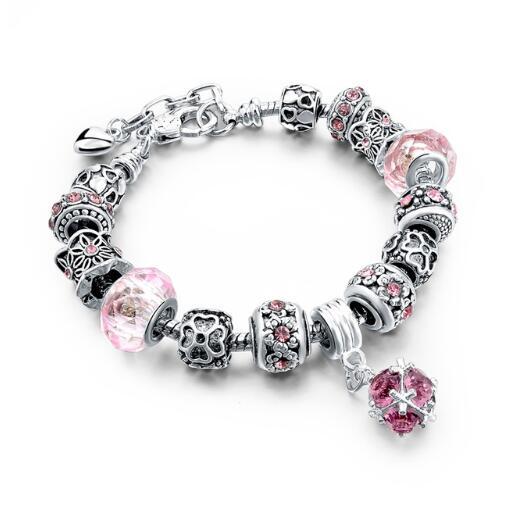 Crystal Beaded Snake Chain Charm Bracelet