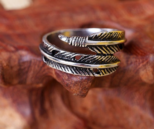 Adjustable Antique Feather Ring 925 Sterling Silver