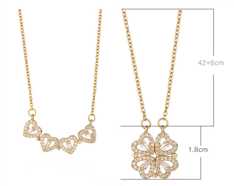 Non-Fading Light Luxury Titanium Steel Magnetic Four-Leaf Clover Heart Necklace