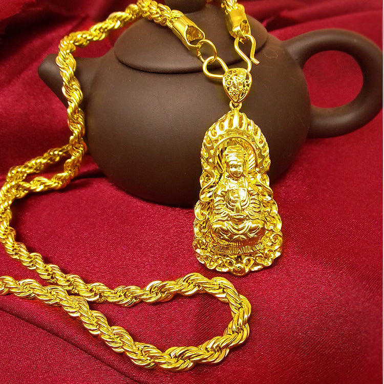 Sacred Radiance: 24K Gold Plated Buddha Amulet with Hemp Rope Chain