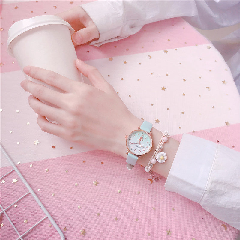 Minimalist Cat Design Analog Wristwatch Set