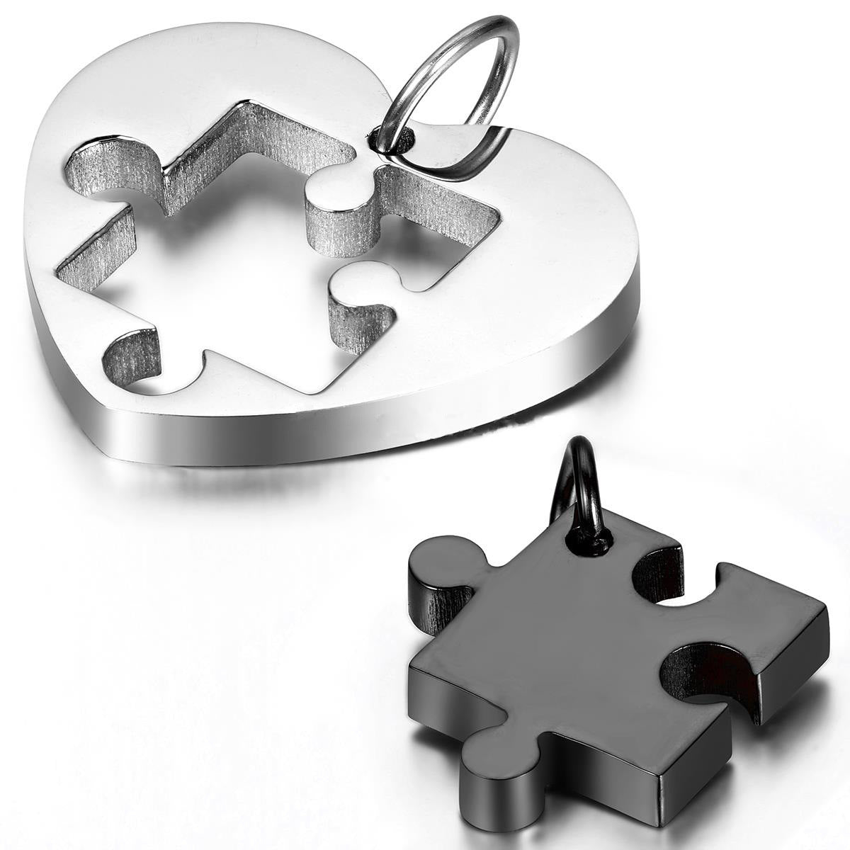 Glossy Heart Puzzle Couple Necklace