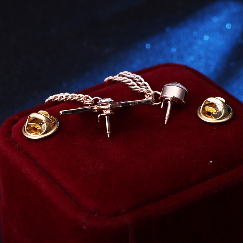 Men's Fashion Tassel Chain Pentagram Rhinestone Brooch