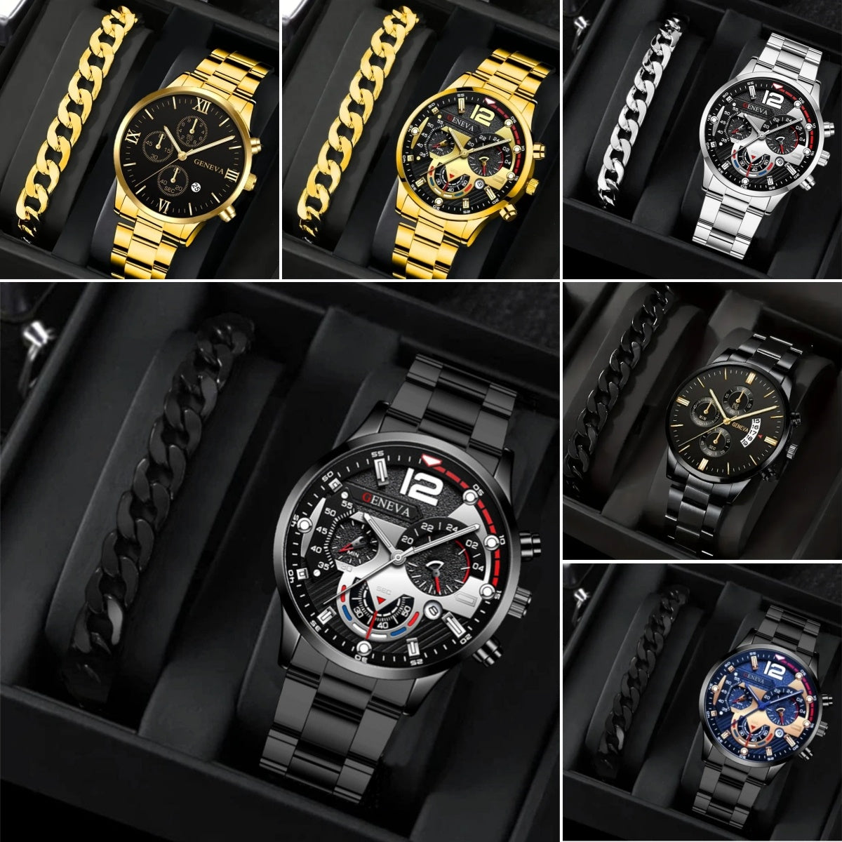 Men's Business Quartz Watch & Bracelet Set