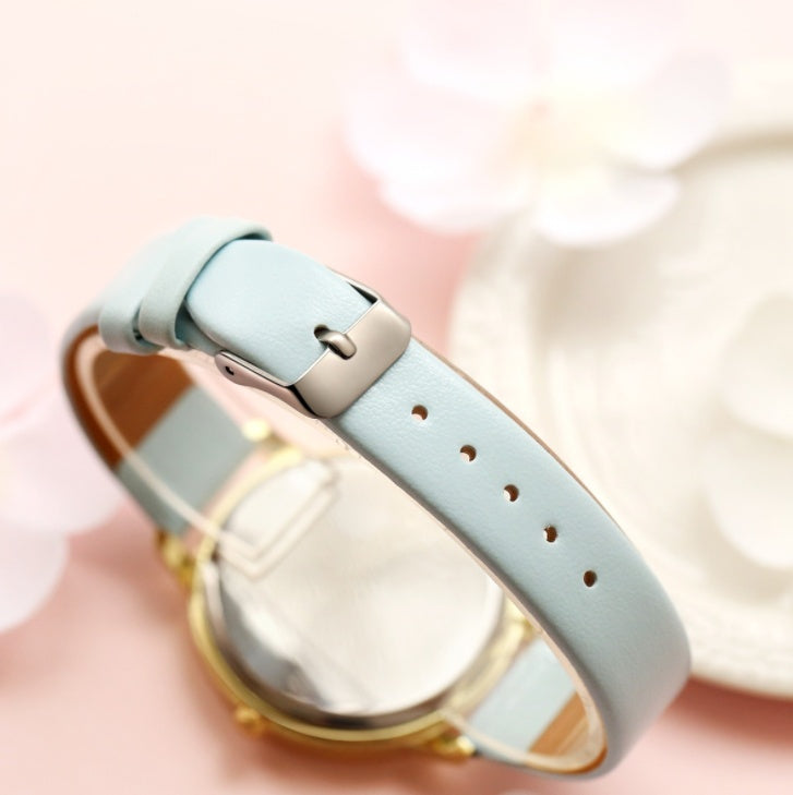 Charming Flower Dial Leather Strap Quartz Watch