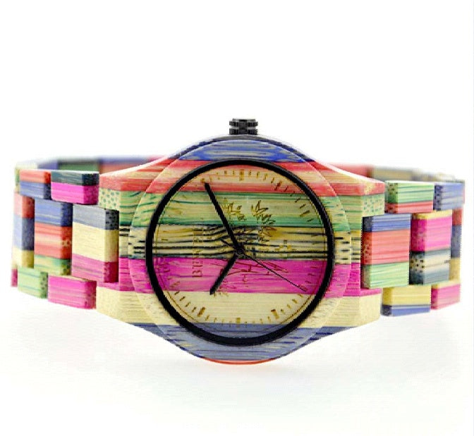 Colorful Bamboo Wood Carving Couple Watch