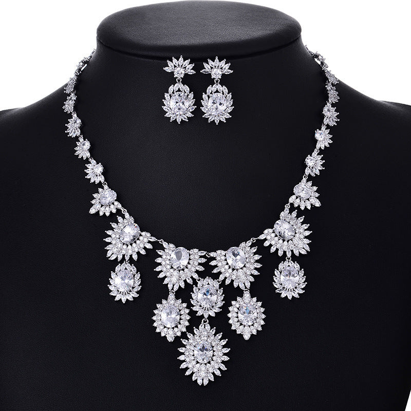 Colorful Zircon & Floral Bridal Wedding Jewelry Set