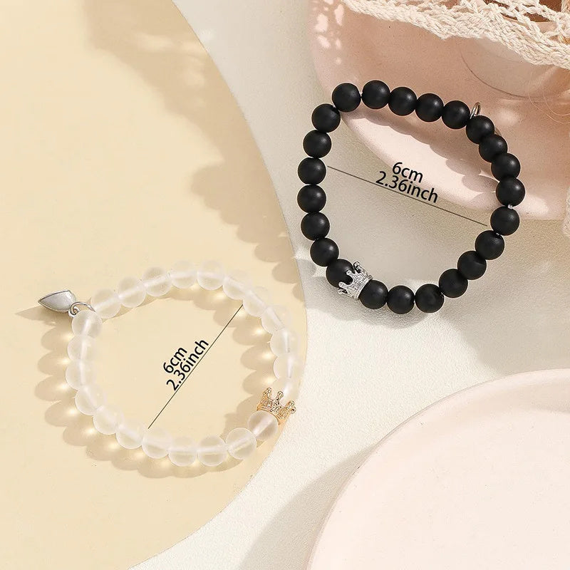 Luminescent Crown Charm Couple Bracelet Set